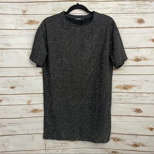 Zara Black Metallic Short Sleeve Shirt Dress
